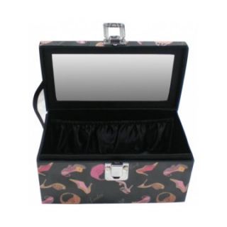 Shoe Lover Black Round Jewelry Box with Mirror     Womens Jewelry Boxes