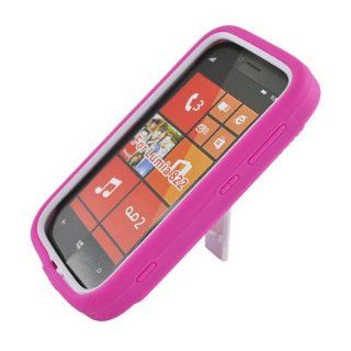 For Nokia Lumia 822 Atlas Hybrid Hard Rubber Case White Pink With Stand 