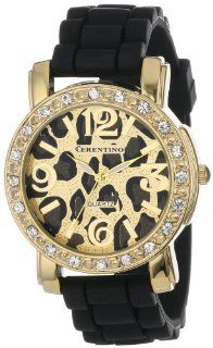 Cerentino Women's CR105 BLK  Black Silicone Rubber Leopard Print Dial Watch Watches