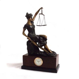 Bey Berk Bronze Seated Lady Justice Clock   Tarnish Proof   Desktop Clocks