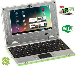 WolVol 7 inch Mini Laptop Tablet (Lime Green) 8 GB Hard Drive Latest Android 4.1 Model Touch Screen with WIFI,Camera,Netflix,HDMI Port (Includes Charger, Wired Mouse, Velvet Case, Stylus Touch Pen) Computers & Accessories