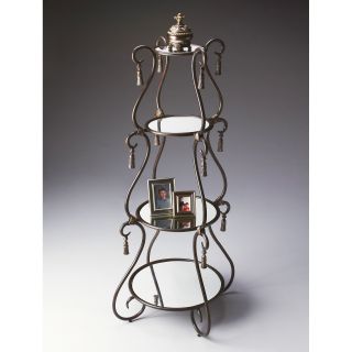 Butler Metalworks Pewter Scroll 4 Shelf Mirrored Etagere   Bookcases