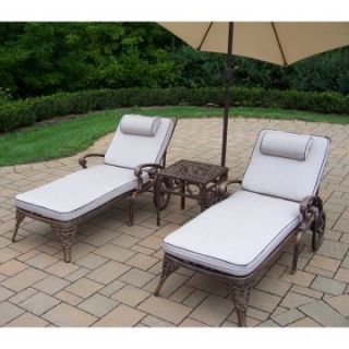 Oakland Living Mississippi Cast Aluminum Chaise Lounge Set with Tilting Umbrella and Stand   Conversation Patio Sets