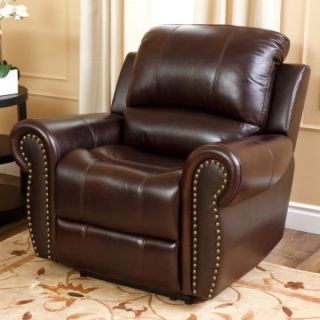 Abbyson Living Lexington Italian Leather Reclining Chair with Nailheads   Recliners