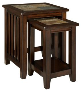 Standard Furniture Napa Valley Rectangle Wood and Stone Top Nesting Tables   End Tables