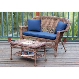 Jeco Wicker Patio Loveseat and Coffee Table Set   Conversation Patio Sets