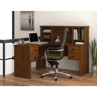 Bestar 45850 63 Somerville L Shaped Desk with Hutch   Tuscany Brown   Desks