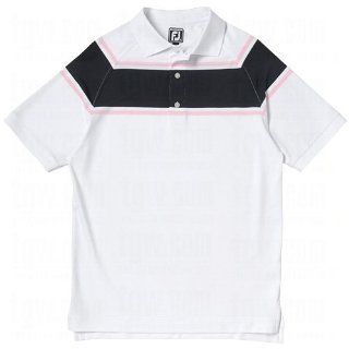FootJoy Stretch Lisle Chest Stripe Athletic Polo White/Navy/Pink Small Sports & Outdoors