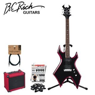 B.C. Rich Red Bevel Warlock Electric Guitar Pack with Insinorator Amp (WGREBKPK)   Includes Guitar Stand, Guitar Strap, 10ft Cable & Planet Waves/GoDpsMusic Shredder Pick Sampler Musical Instruments