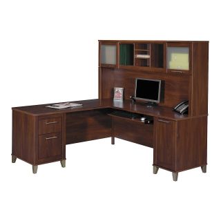 Bush Somerset L Shaped Desk with Hutch   Cherry   Desks