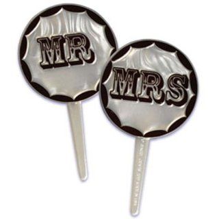 Dress My Cupcake DMC41W 808 12 Pack Mr. and Mrs. Pearlized Pick Decorative Cake Topper, Wedding, Black/White Kitchen & Dining