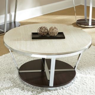 Steve Silver Bosco Round Faux Marble Coffee Table with Casters   Coffee Tables