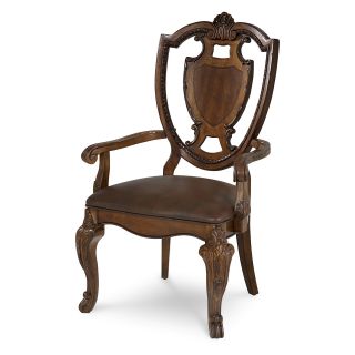 A.R.T. Furniture Old World Shield Back Arm Chair with Leather Seat   Cathedral Cherry   Set of 2   Dining Chairs