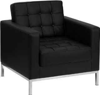 Flash Furniture ZB LACEY 831 2 CHAIR BK GG Hercules Lacey Series Contemporary Black Leather Chair with Stainless Steel Frame   Armchairs