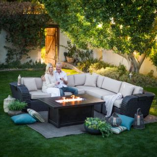Cordova All Weather Wicker Conversation Set with Fire Pit   Conversation Patio Sets