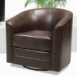 Emerald Home Furnishings U5029B 04 15 Milo Bonded Leather Swivel Chair   Brown   Accent Chairs