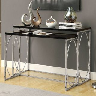 Monarch Glossy Black and Chrome 2 Piece Console Table Set   Console Tables