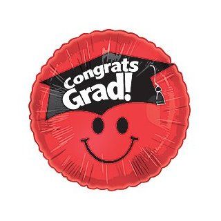 Red Congrats Grad Smiley Face 18" Mylar Balloon Health & Personal Care