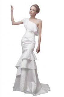 Wabl New 2014 Satin Mermaid Chiffon One shoulder Tiered Wedding Gown Free Gift Dresses
