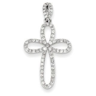 14k White Gold Diamond Cross Pendant. Carat Wt  0.56ct. Metal Wt  1.75g Earrings Jewelry