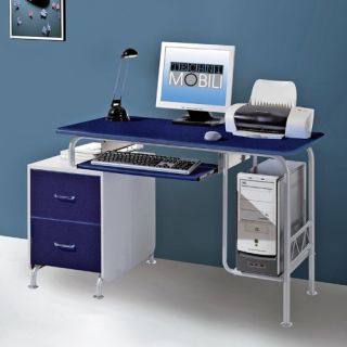 Techni Mobili RTA Q328 Dark Blue/Silver Gray Modern Steel Computer Desk   Desks
