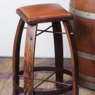 2 Day Designs Reclaimed 24 in. Stave Counter Stool with Leather Seat   Wine Furniture