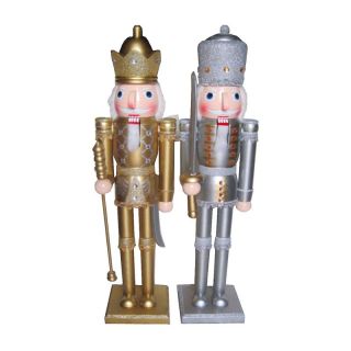 32 in. Wooden Gold/Silver Nutcracker   Set of 2   Decorative Accents