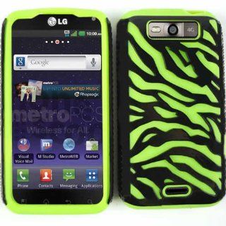DUAL LINED HYBRID SKIN CASE FOR LG CONNECT 4G MS 840 GREEN ZEBRA ON BLACK Cell Phones & Accessories