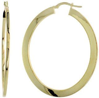 10K Gold Highly Polished Oval Shape Snap Post Italian Hoop Earrings, 2 1/16" (52mm) tall Jewelry