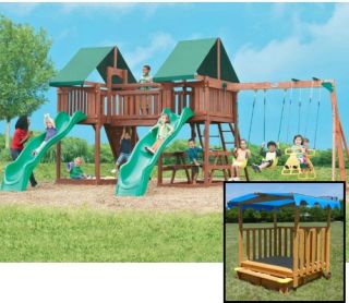 Swing Town Sequoia Playset with Free Sand N Shade Sandbox   Swing Sets