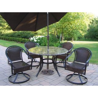 Oakland Living Stone Art 48 in. Tuscany Swivel Patio Dining Set with Tilting Umbrella and Stand   Patio Dining Sets