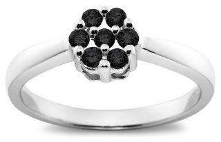 10k White Gold Floral Cluster Black Diamond Ring (1/4 cttw), Size 8 Jewelry