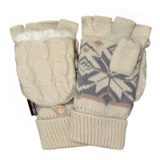 MUK LUKS Snowflake Cable Flip Mitten   Winter White   Winter Gloves