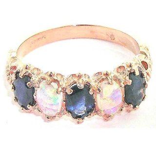 14K Rose Gold Ladies Blue Sapphire & Opal 5 Stone English Victorian Style Ring   Finger Sizes 5 to 12 Available Jewelry
