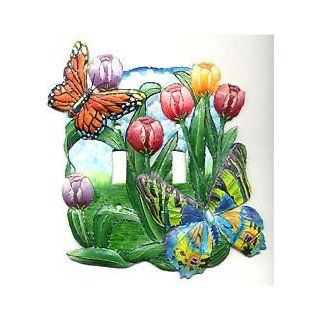 Butterflies & Flowers Hand Painted Switchplate   Double   Electrical Switchplate Cover   Switch Plates  