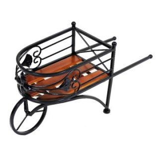 Small Wooden and Metal Wheelbarrow Plant Stand   Plant Stands