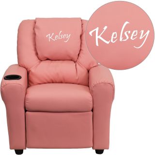 Flash Furniture Personalized Vinyl Kids Recliner with Cup Holder and Headrest   Pink   Kids Recliners
