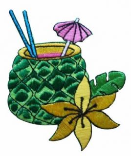 ID #1135 Hawaiian Hibiscus Pineapple Drink Embroidered Iron On Applique Patch