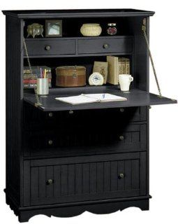 French Country Deluxe Secretary Desk, FIVE DRAWER, BLACK   Home Office Desks