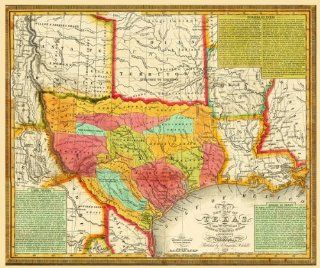 Old State Maps   STATE OF TEXAS (TX/OK/LA) BY J.H. YOUNG 1836 MAP   Glossy Satin Paper   Prints