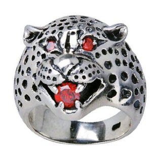 .925 Silver w/ Red Corundum Crystal Ring Leopard Style Jewelry for Men  