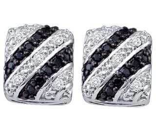 Black White Stripe Diamond Earrings Studs 10k White Gold (1/4 Carat) Jewelry