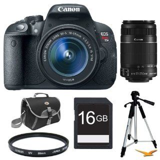 Canon EOS Rebel T5i 18.0 MP CMOS Digital SLR with 18 55mm EF S IS STM Lens Ultimate Rebel Exerience   Includes camera and 18 55mm lens, 16GB SD Memory Card, EF S 55 250mm f/4 5.6 IS II Telephoto Lens, Compact Gadget Bag, 57" Tripod With Carrying Case,