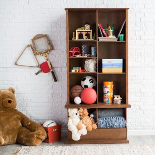 Classic Playtime Hopscotch Walnut Tall Bookcase with Stackable Storage Bin   Kids Bookcases