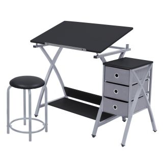 Studio Designs Comet Center with Stool   Silver/Black 13325   Drafting & Drawing Tables