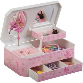 Mele Rose Glitter Daisy Musical Dancing Ballerina Jewelry Box   8.25W x 3.25H in.   Girls Jewelry Boxes