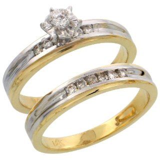 14k Gold 2 Piece Diamond Engagement Ring Set w/ Rhodium Accent, w/ 0.21 Carat Brilliant Cut Diamonds, 1/8 in. (3.5mm) wide, Size 7 Jewelry
