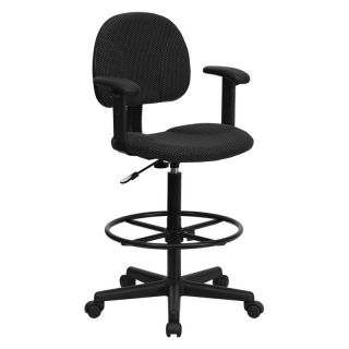 Multi Functional Ergonomic Drafting Stool with Black Patterned Fabric   Drafting Chairs & Stools