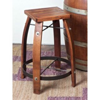 2 Day Designs Reclaimed 24 Inch Stave Wine Barrel Counter Stool with Wood Seat   Wine Furniture