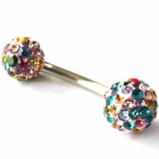 White Multicolor Ball Brilliant Belly Dance Button Navel Ring Piercing Strands Of Beads Jewelry